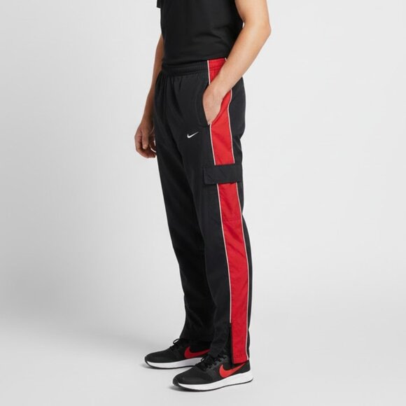 Nike Track Pants Boys XL 18-20 Black Red Stripe Athletic Zip Hem Warm Up - Picture 1 of 14
